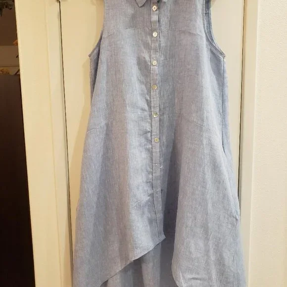 Le Paris Petit Dresses | Le Paris Petite Blue Sleeveless Linen Shirt Dress Button Down High-Low Hem | Color: Blue | Size: L | Afraz4re's Closet Le Paris Petit Dresses | Le Paris Petite Blue Sleeveless Linen Shirt Dress Button Down High-Low Hem | Color: Blue | Size: L | Afraz4re's Closet